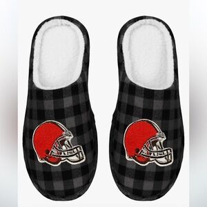 Men's NFL Sherpa Lined Buffalo Check Memory Foam Slippers Cleveland Browns Sz XL